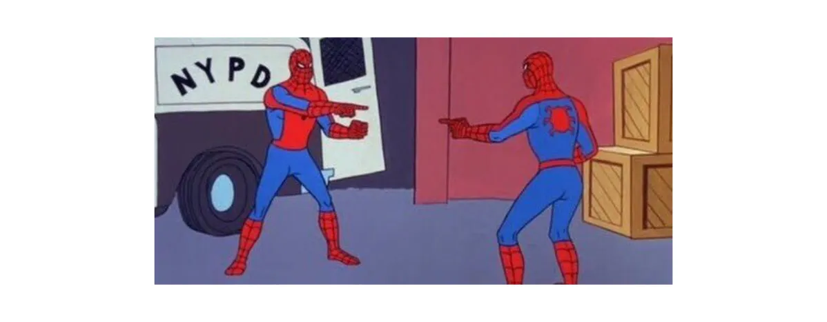 It’s an imposter! In this comic strip, Spiderman get’s caught off guard by someone masquerading as him in the now infamous meme format