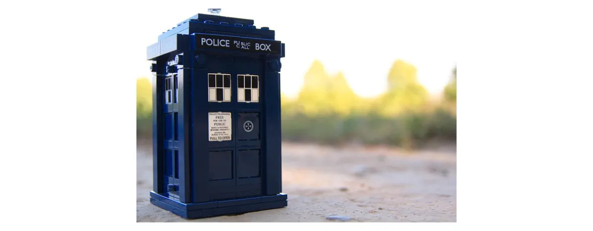 From the outside the Tardis from Dr Who, photographed here in a Lego rendition outdoors, appears to be a public police call box. But it’s much bigger inside, and contains the spacious time machine’s command center.